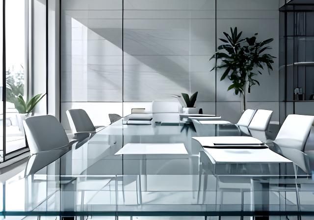 Notariskantoor met glazen vergadertafel, dossiers en zakelijke uitstraling in een stadscentrum